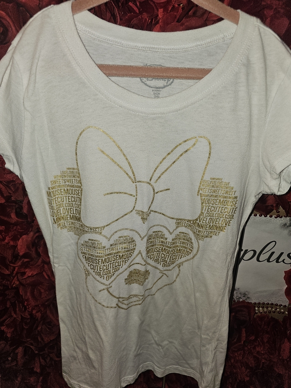 Disney Junior White/Gold Graphic Bow & Heart Minnie Tshirt Size S 3-5